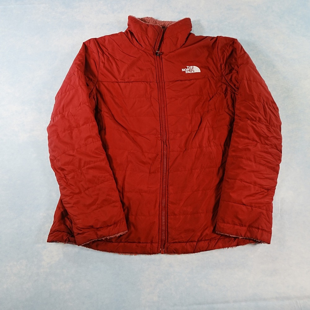 The North Face Mossbud Jacket Womens L Red Reversible Insulated Fleece Puffer